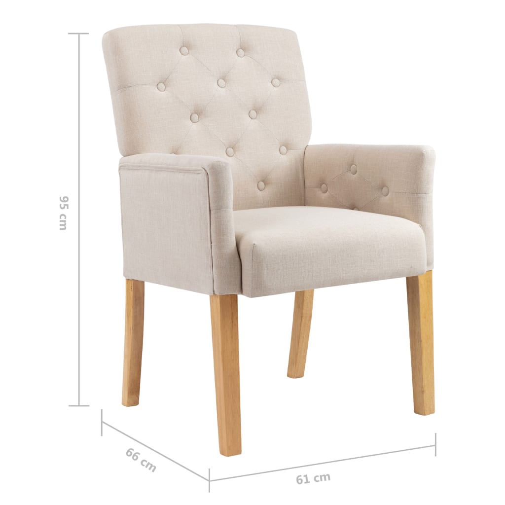 Sedie da Pranzo con Braccioli 2 pz Beige in Tessuto - homemem39