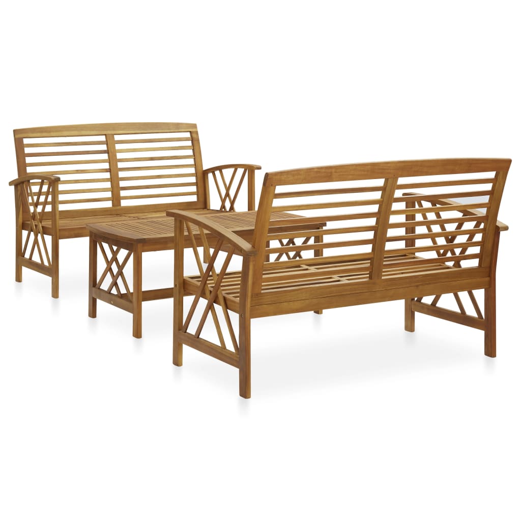 Set Divani da Giardino 3 pz in Legno Massello di Acacia - homemem39