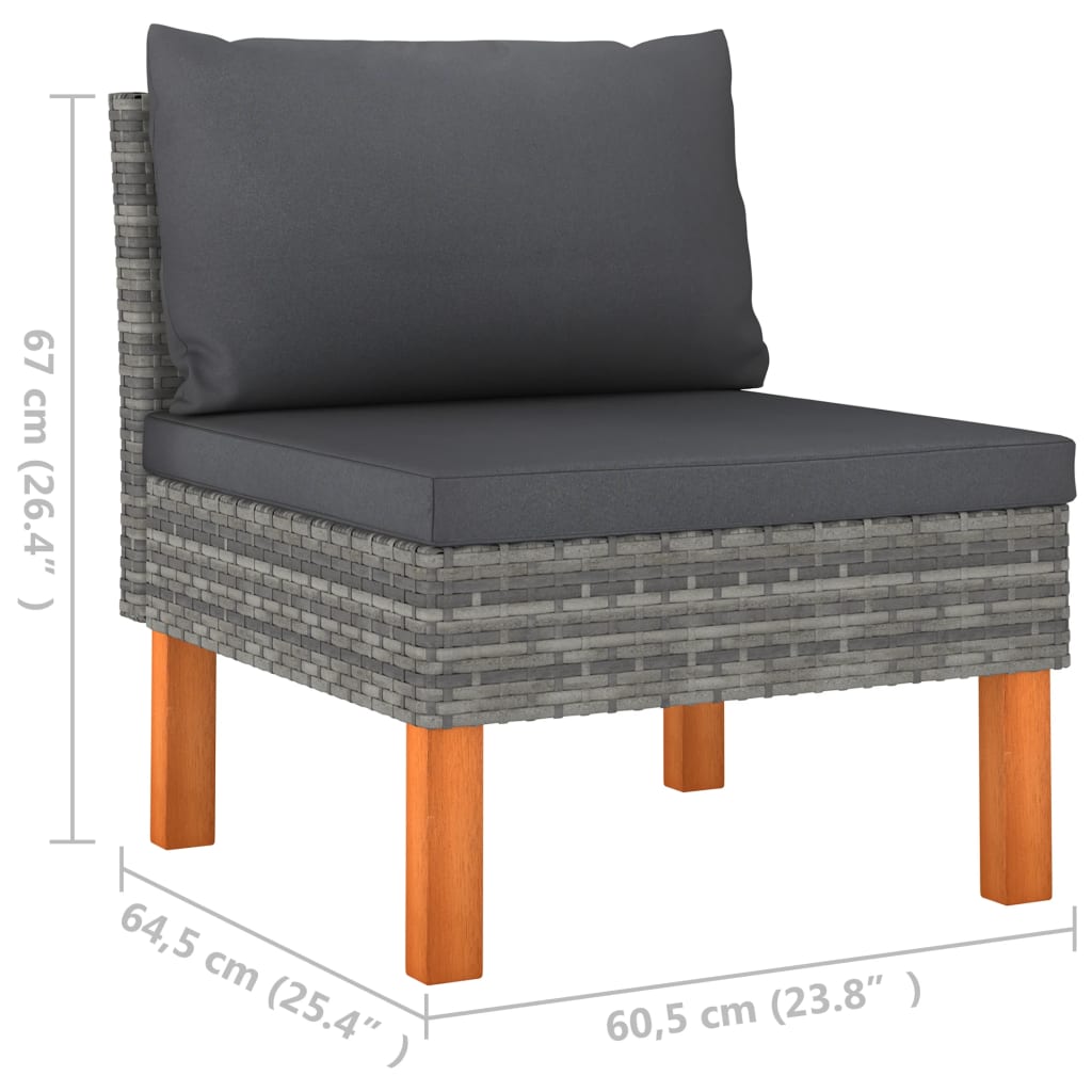 Set di Divani da Giardino 3 pz Polyrattan Massello di Eucalipto - homemem39