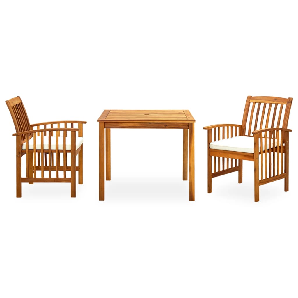 Set da Pranzo da Giardino 3 pz con Cuscini Massello di Acacia - homemem39