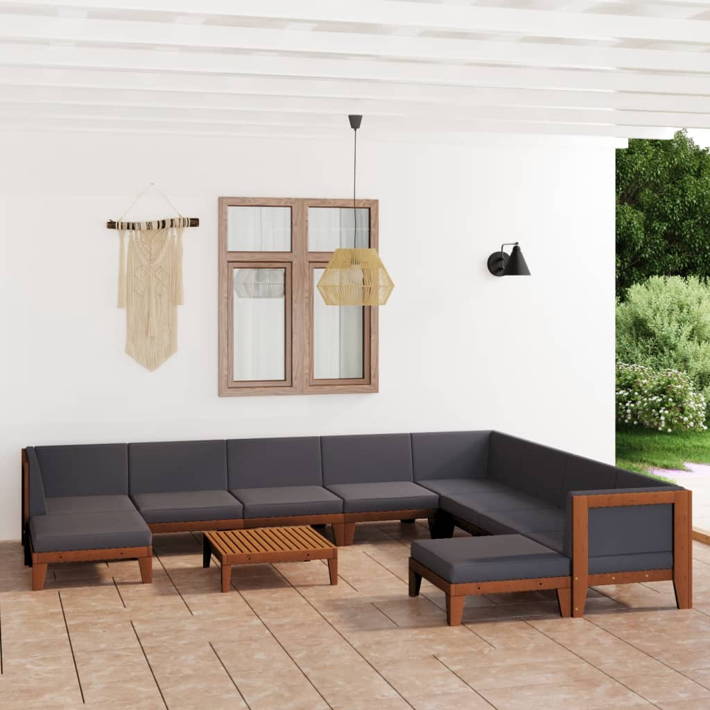 Set Divani da Giardino 11 pz con Cuscini in Massello di Acacia - homemem39