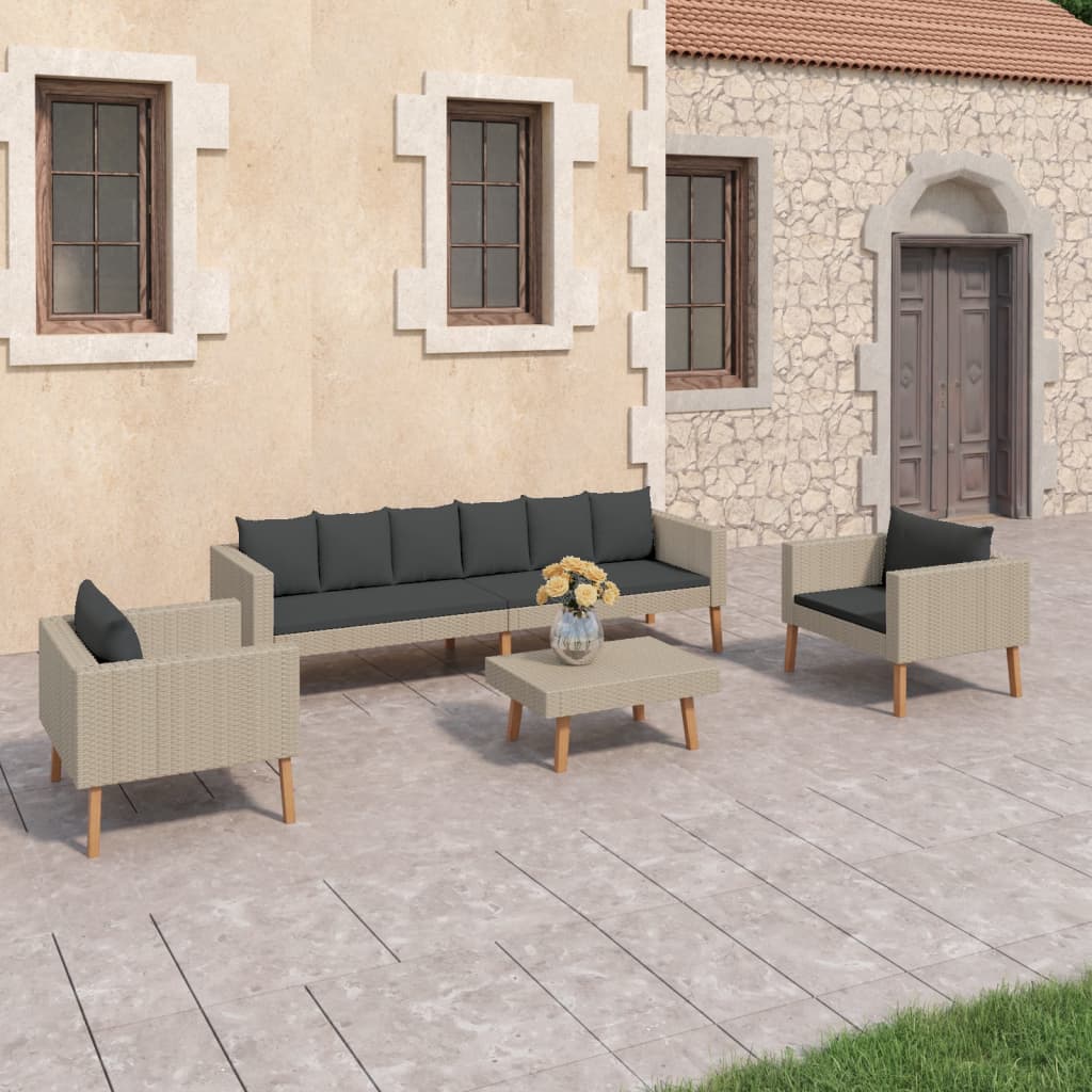 Set Divani da Giardino 4 pz con Cuscini in Polyrattan Beige - homemem39