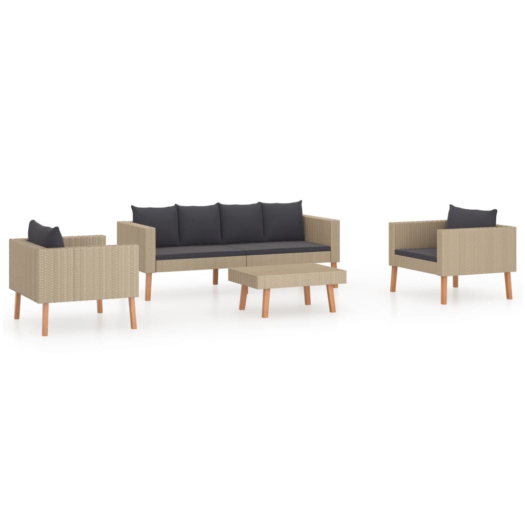 Set Divani da Giardino 4 pz con Cuscini in Polyrattan Beige - homemem39