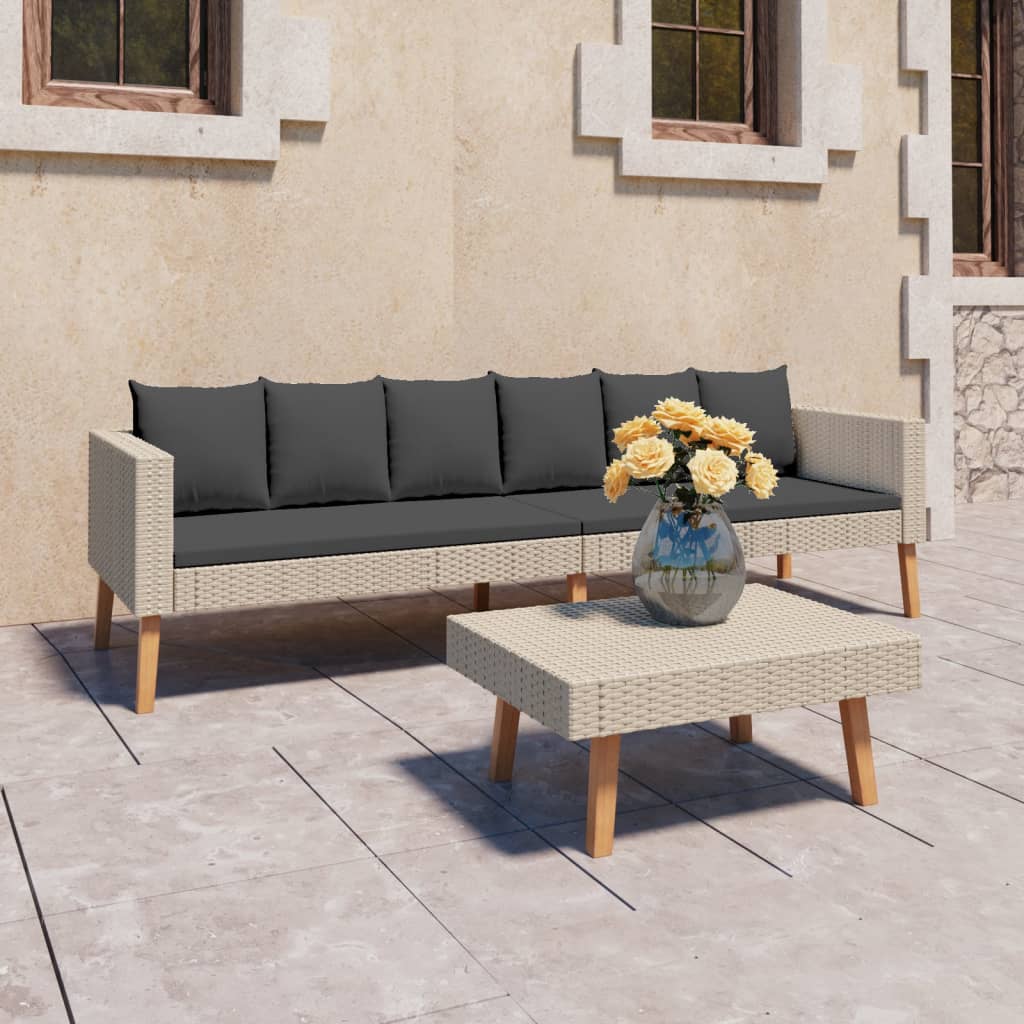 Set Divani da Giardino 2 pz con Cuscini in Polyrattan Beige - homemem39