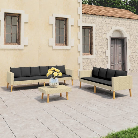 Set Divani da Giardino 3 pz con Cuscini in Polyrattan Beige - homemem39