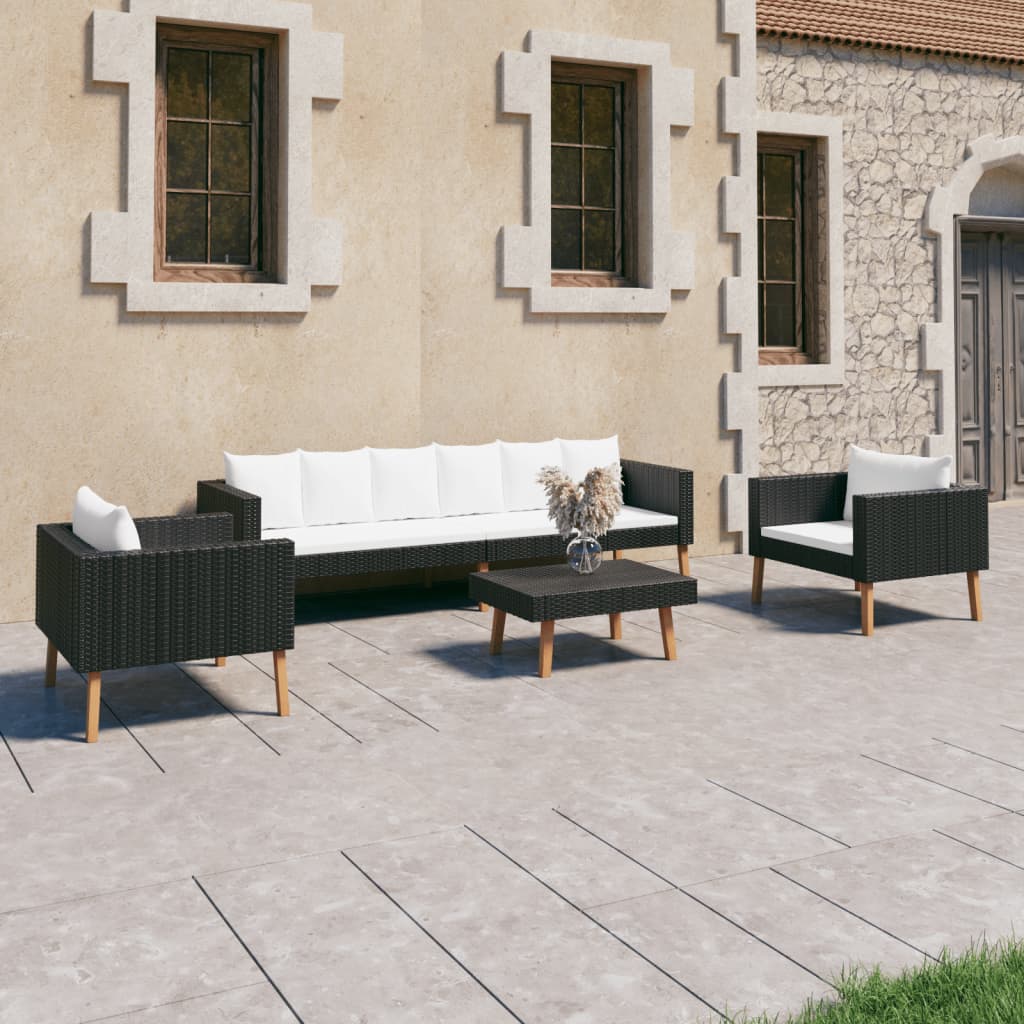 Set Divani da Giardino 4 pz con Cuscini in Polyrattan Nero - homemem39