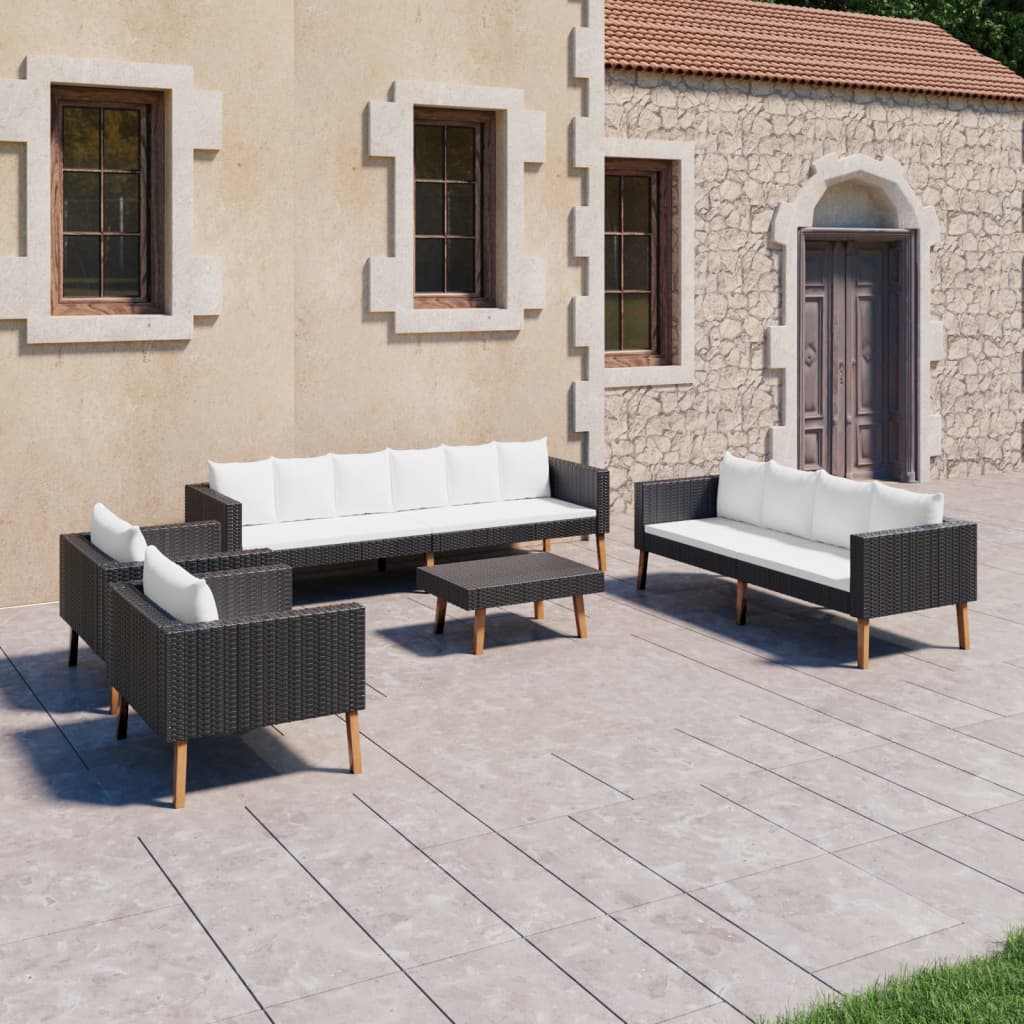 Set Divani da Giardino 5 pz con Cuscini in Polyrattan Nero - homemem39