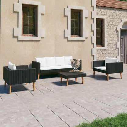 Set Divani da Giardino 4 pz con Cuscini in Polyrattan Nero - homemem39