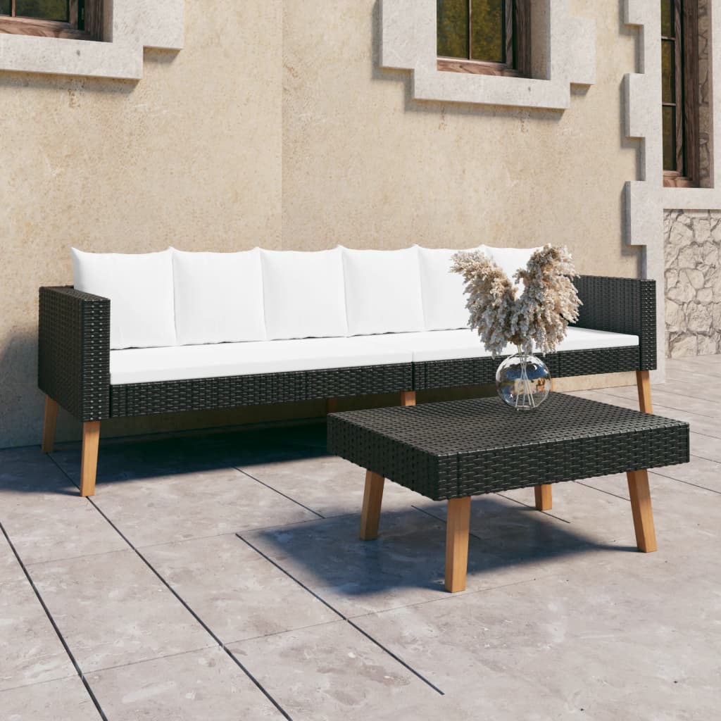 Set Divani da Giardino 2 pz con Cuscini in Polyrattan Nero - homemem39