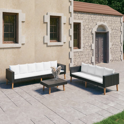 Set Divani da Giardino 3 pz con Cuscini in Polyrattan Nero - homemem39