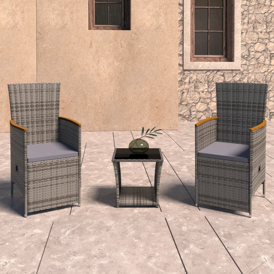 Set Divani da Giardino 3 pz con Cuscini in Polyrattan Grigio - homemem39