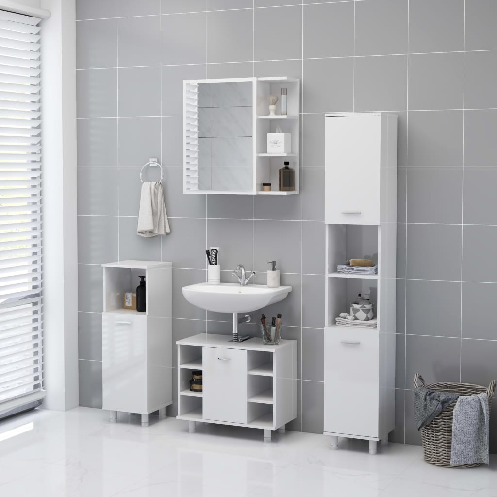 Mobile Bagno Specchio Bianco Lucido 62,5x20,5x64cm Multistrato - homemem39