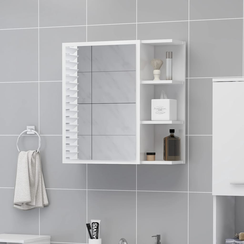 Mobile Bagno Specchio Bianco Lucido 62,5x20,5x64cm Multistrato - homemem39