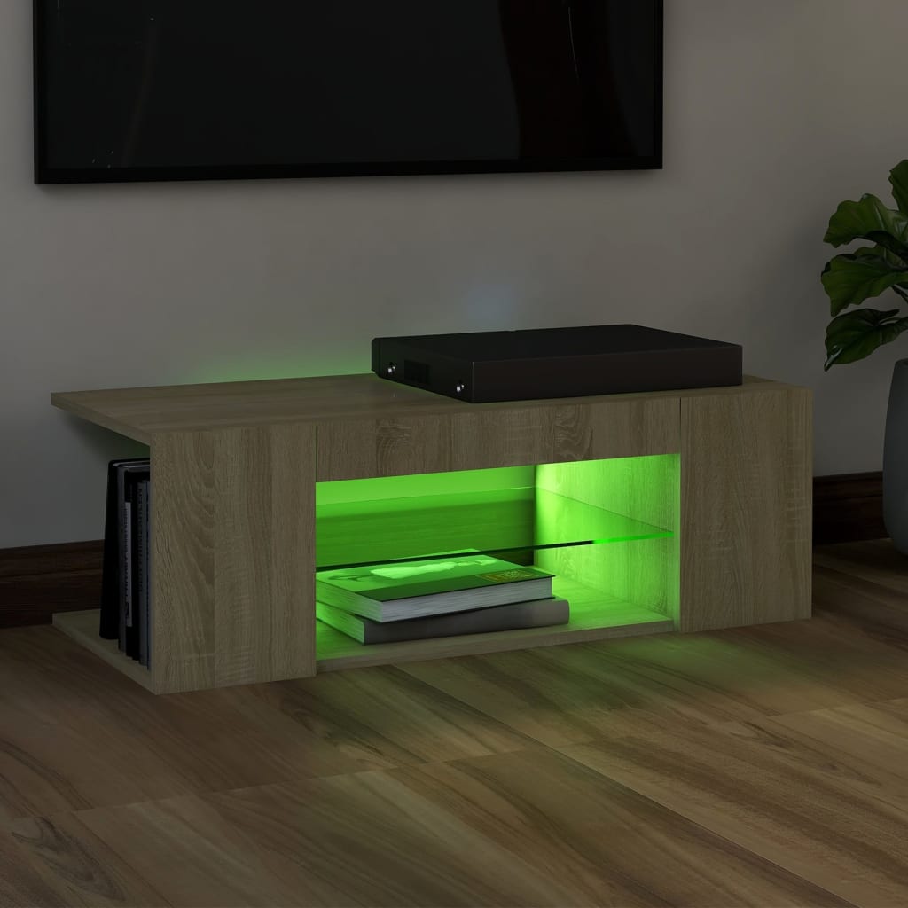 Mobile Porta TV con Luci LED Rovere Sonoma 90x39x30 cm - homemem39