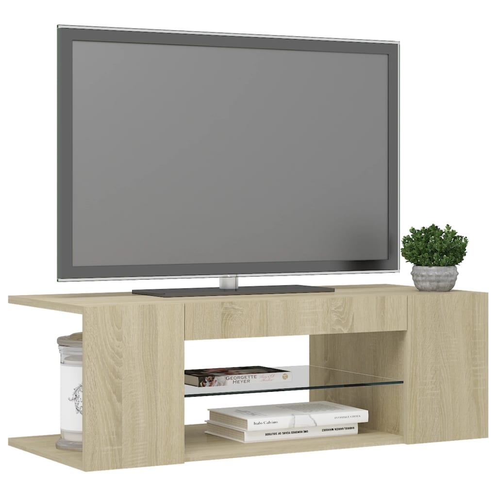 Mobile Porta TV con Luci LED Rovere Sonoma 90x39x30 cm - homemem39