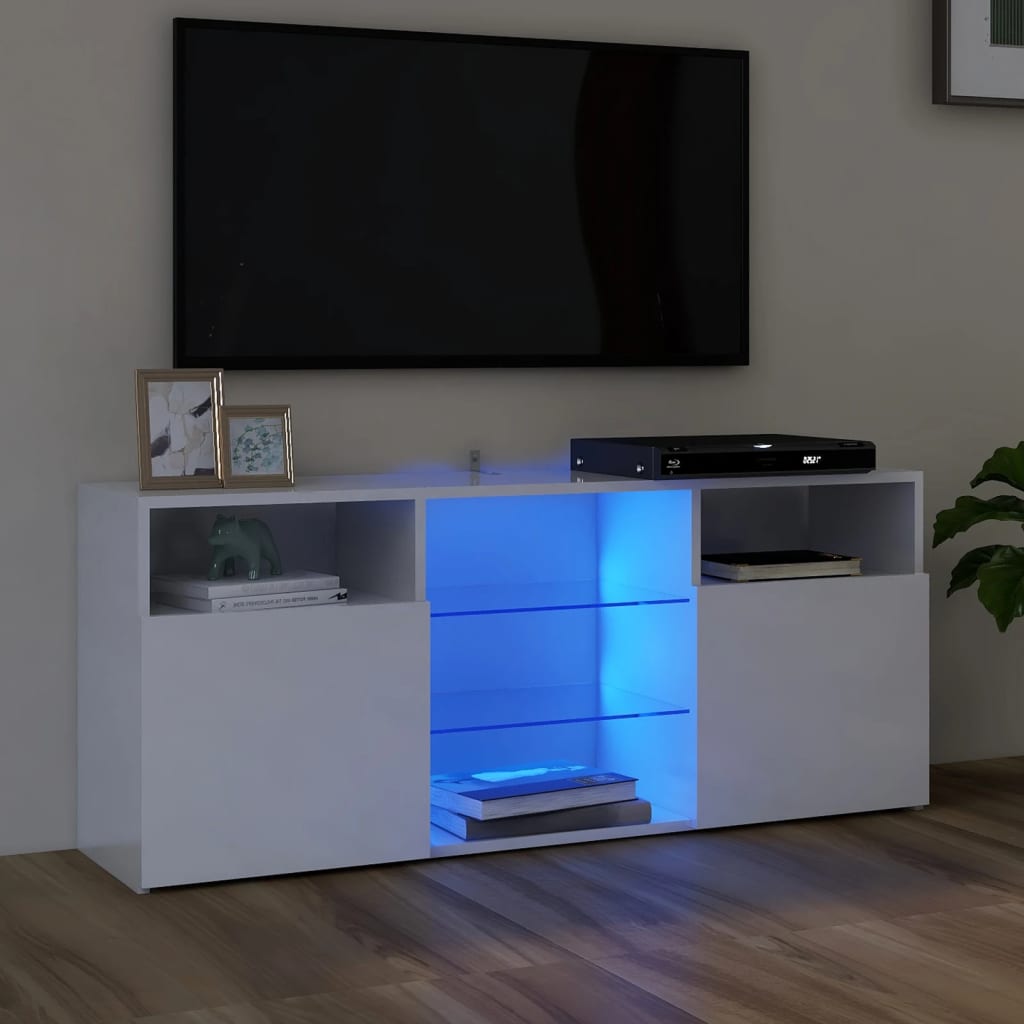 Mobile Porta TV con Luci LED Bianco Lucido 120x30x50 cm - homemem39