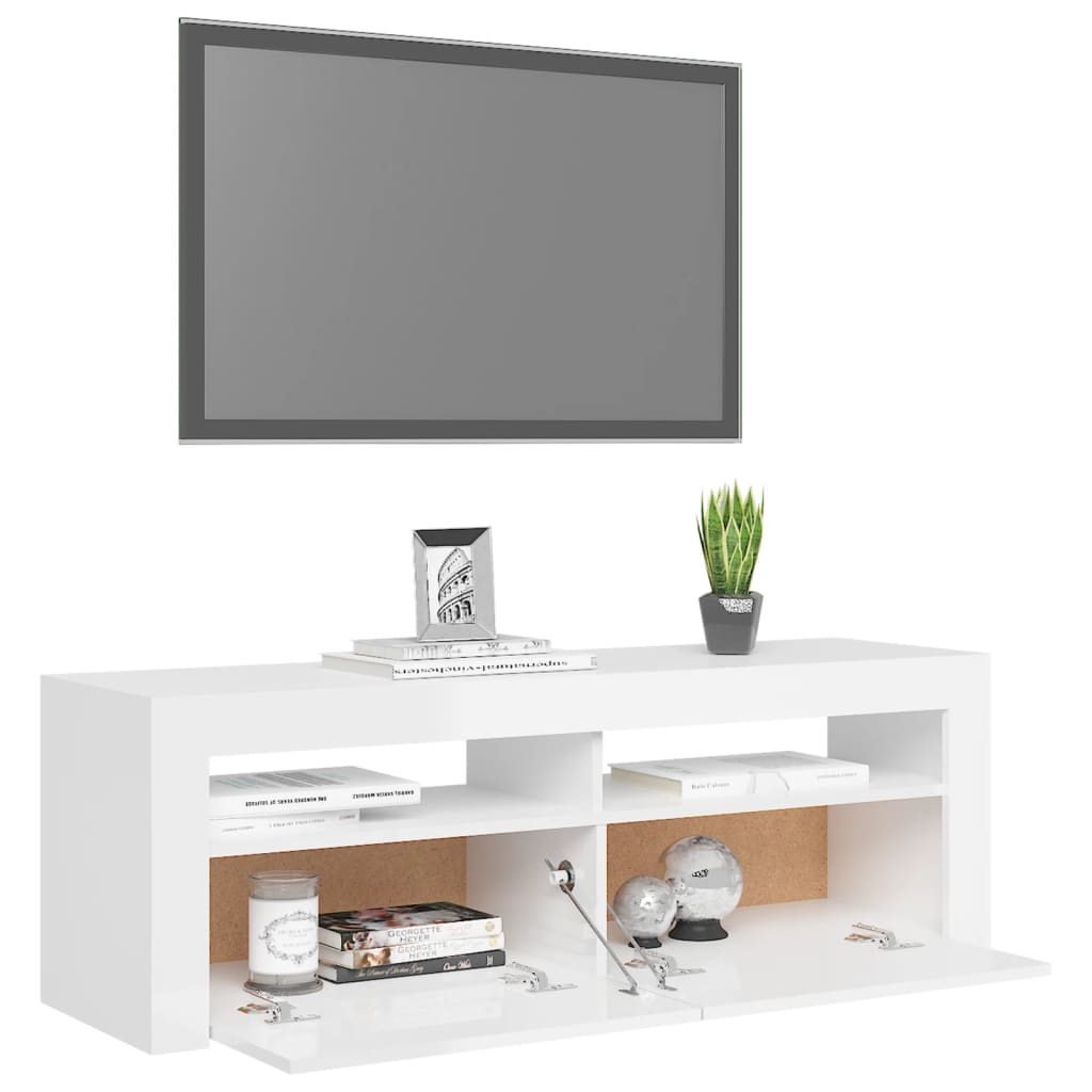 Mobile Porta TV con Luci LED Bianco Lucido 120x35x40 cm - homemem39