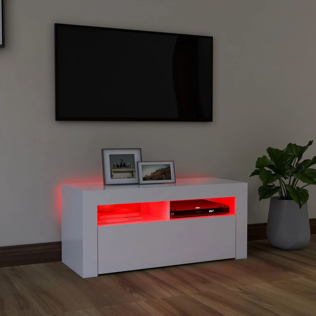 Mobile Porta TV con Luci LED Bianco 90x35x40 cm - homemem39