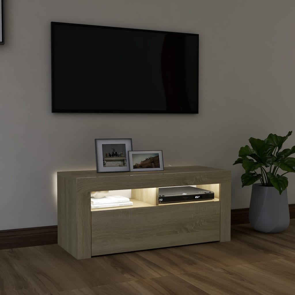 Mobile Porta TV con Luci LED Rovere Sonoma 90x35x40 cm - homemem39