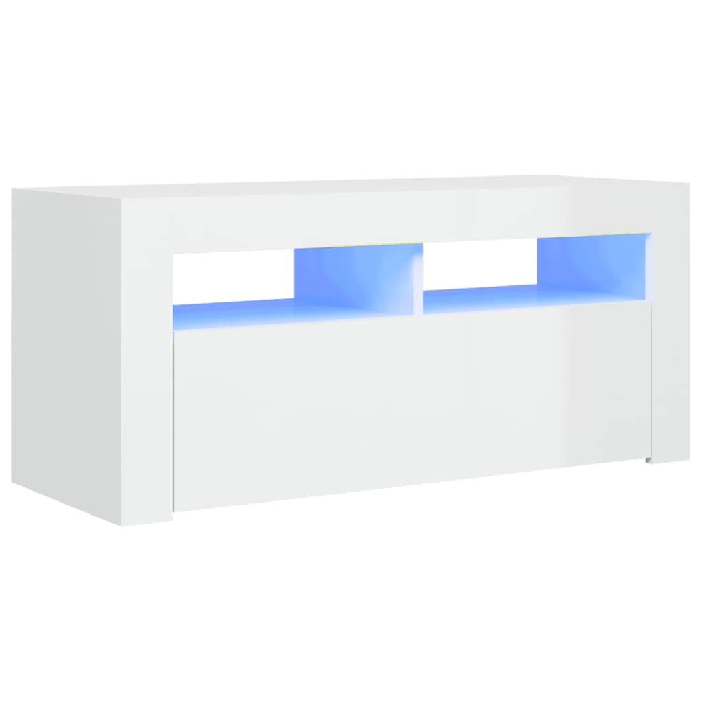 Mobile Porta TV con Luci LED Bianco Lucido 90x35x40 cm - homemem39