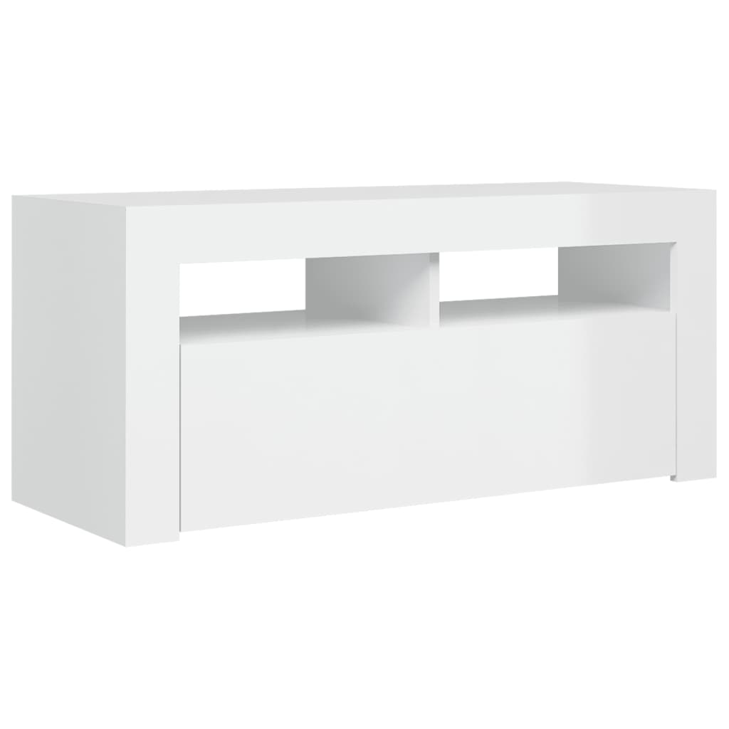 Mobile Porta TV con Luci LED Bianco Lucido 90x35x40 cm - homemem39