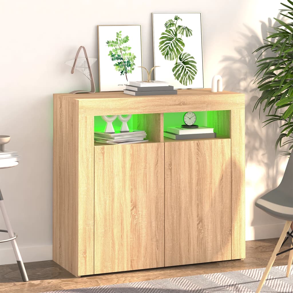 Credenza con Luci LED Rovere Sonoma 80x35x75 cm - homemem39