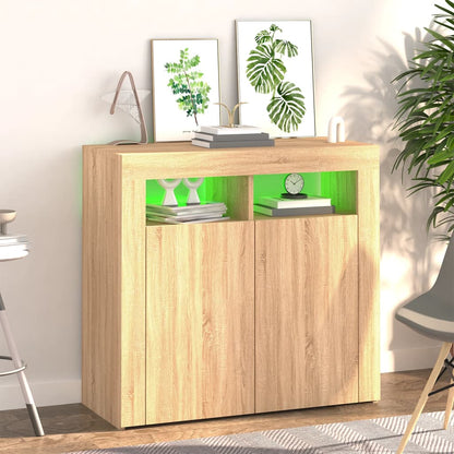 Credenza con Luci LED Rovere Sonoma 80x35x75 cm - homemem39