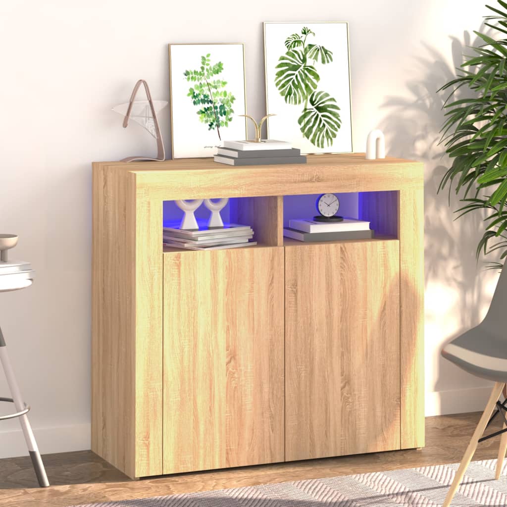 Credenza con Luci LED Rovere Sonoma 80x35x75 cm - homemem39