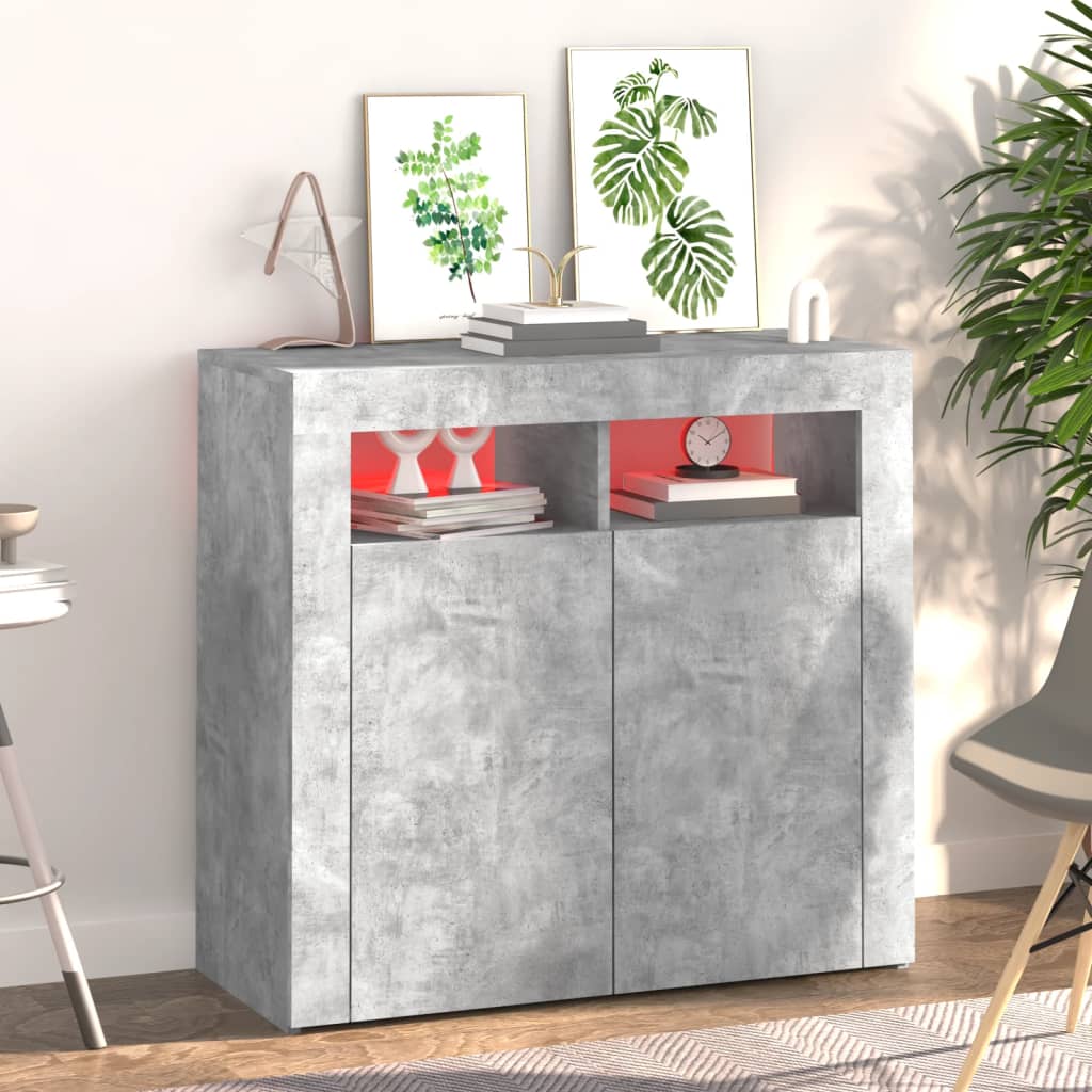 Credenza con Luci LED Grigio Cemento 80x35x75 cm - homemem39