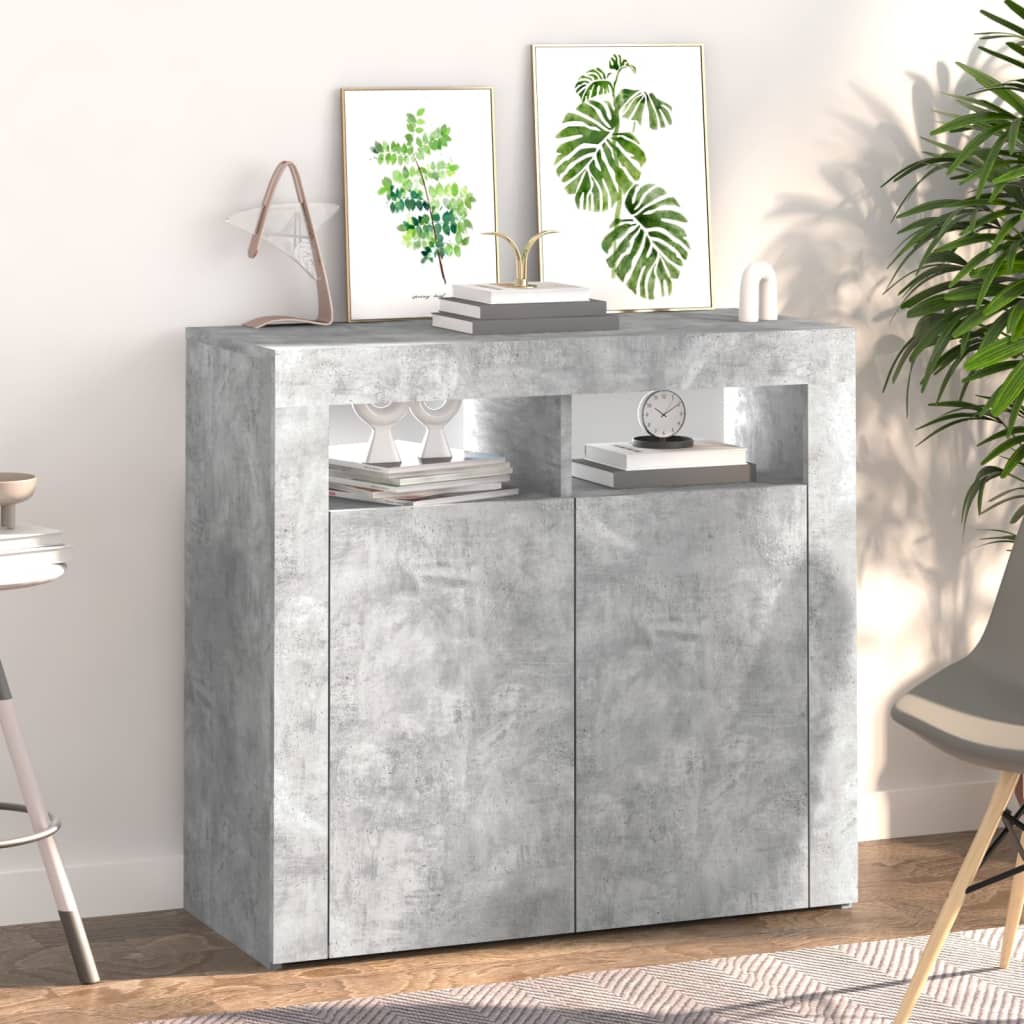 Credenza con Luci LED Grigio Cemento 80x35x75 cm - homemem39