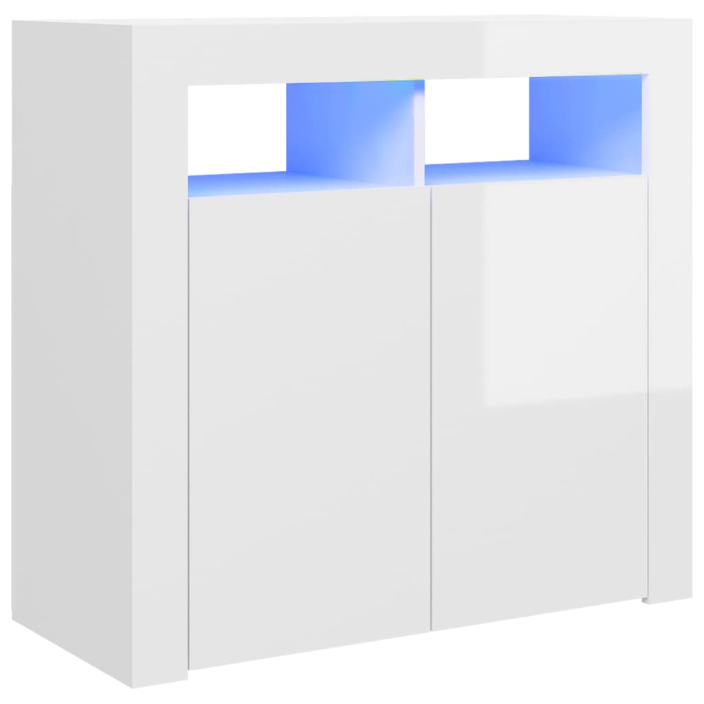 Credenza con Luci a LED Bianco Lucido 80x35x75 cm - homemem39