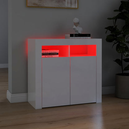 Credenza con Luci a LED Bianco Lucido 80x35x75 cm - homemem39