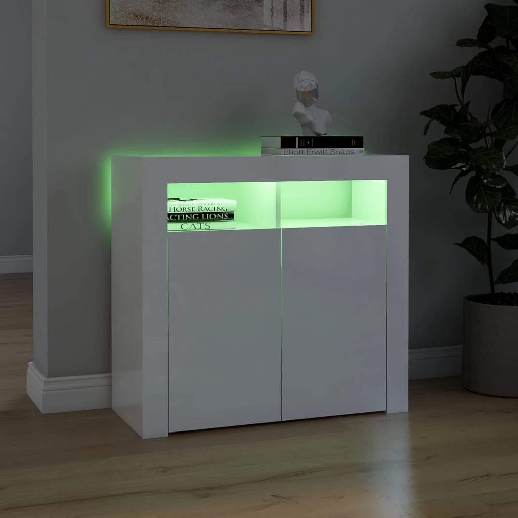 Credenza con Luci a LED Bianco Lucido 80x35x75 cm - homemem39