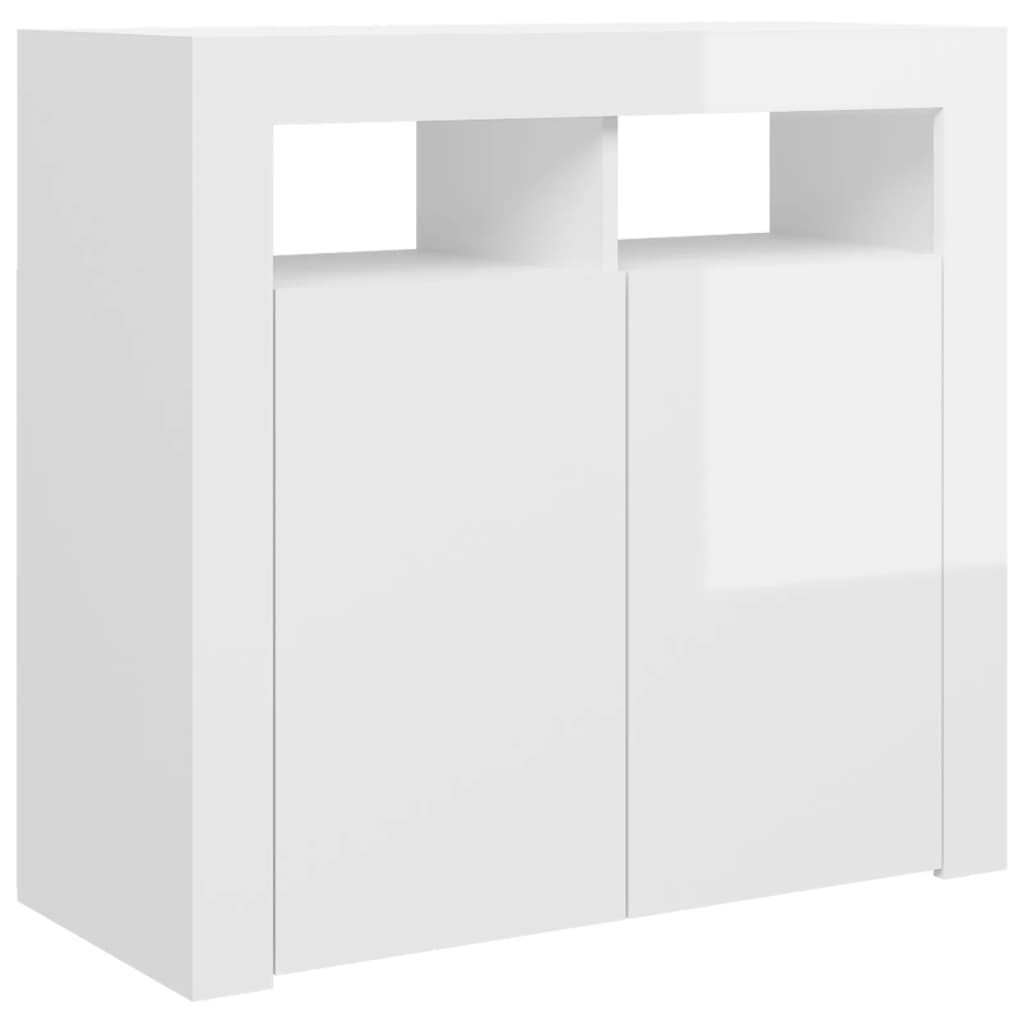 Credenza con Luci a LED Bianco Lucido 80x35x75 cm - homemem39