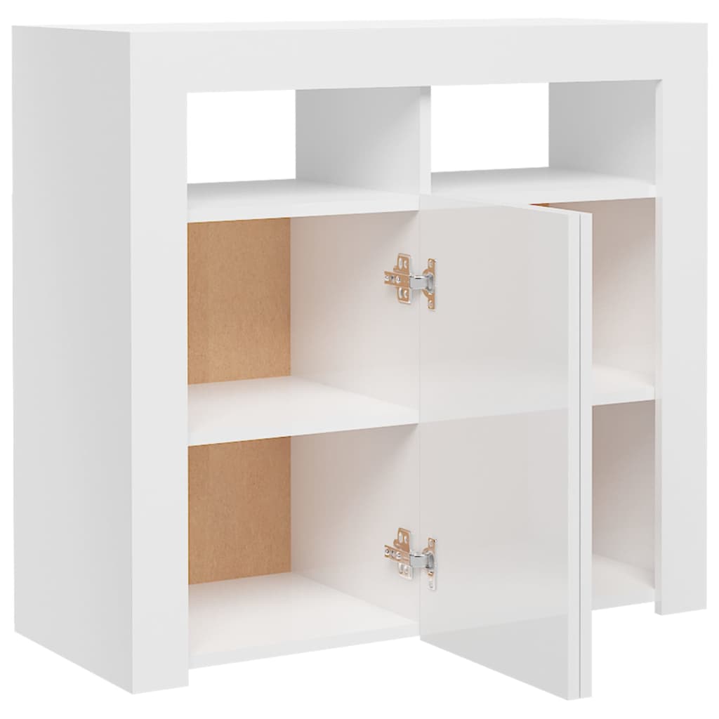 Credenza con Luci a LED Bianco Lucido 80x35x75 cm - homemem39