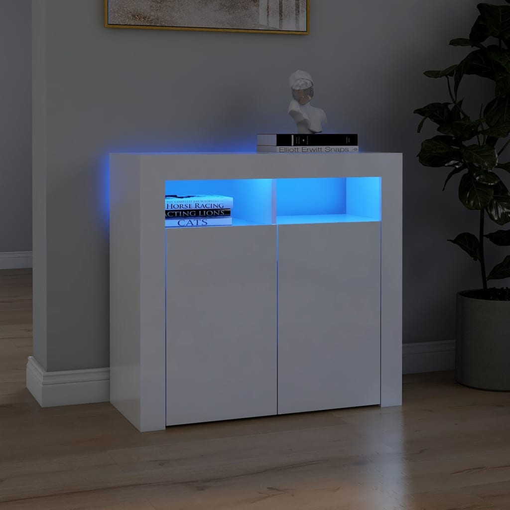 Credenza con Luci a LED Bianco Lucido 80x35x75 cm - homemem39