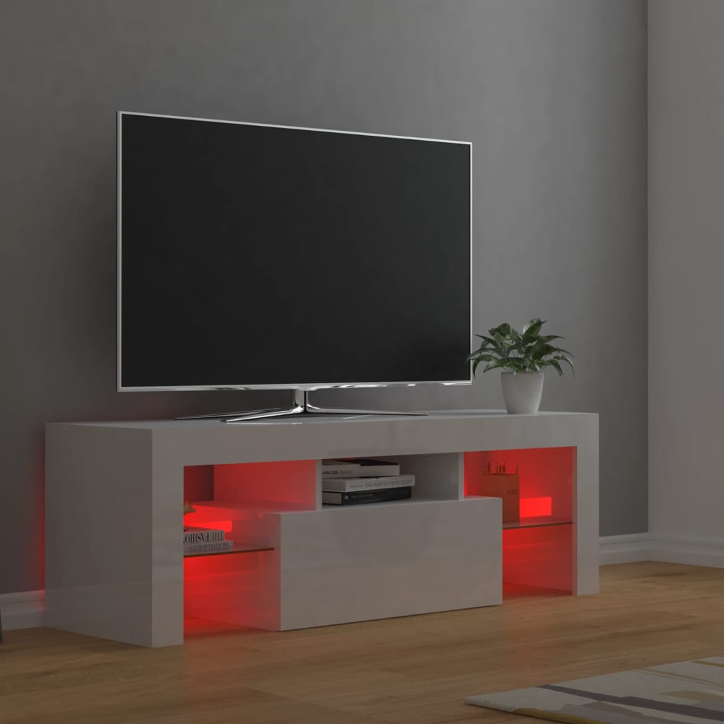 Mobile Porta TV con Luci LED Bianco Lucido 120x35x40 cm - homemem39