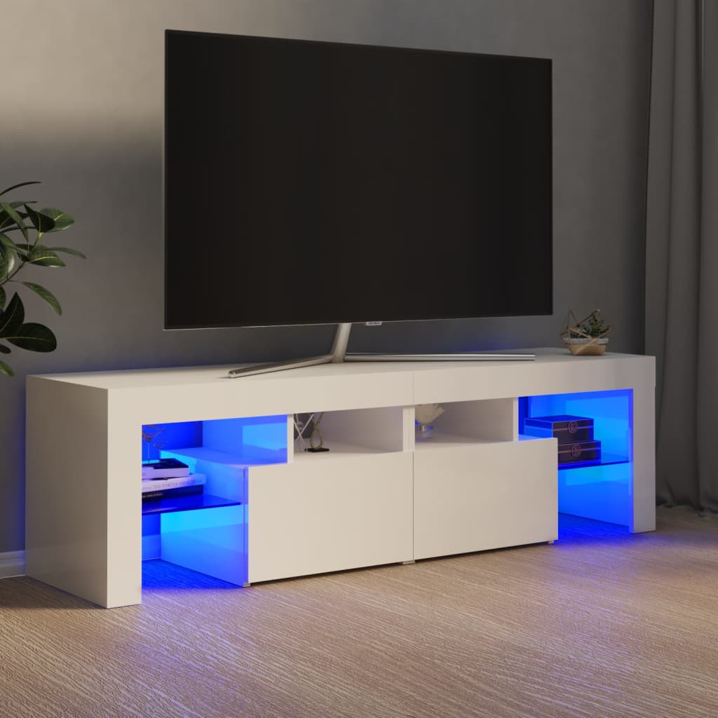 Mobile Porta TV con Luci LED Bianco Lucido 140x36,5x40 cm - homemem39