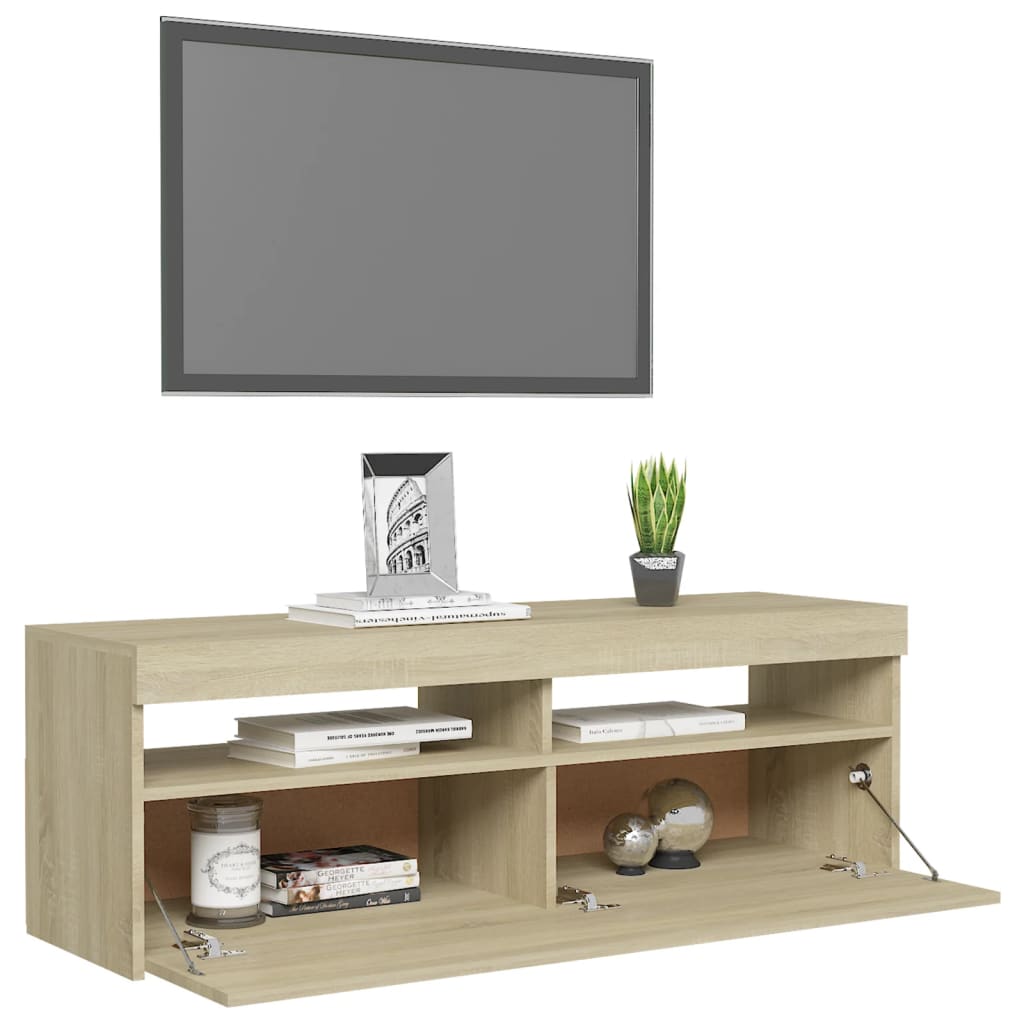 Mobile Porta TV con Luci LED Rovere Sonoma 120x35x40 cm - homemem39