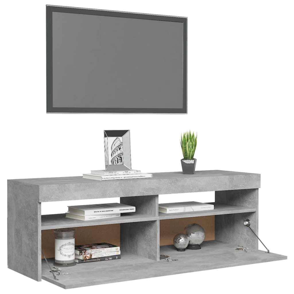 Mobile Porta TV con Luci LED Grigio Cemento 120x35x40 cm - homemem39