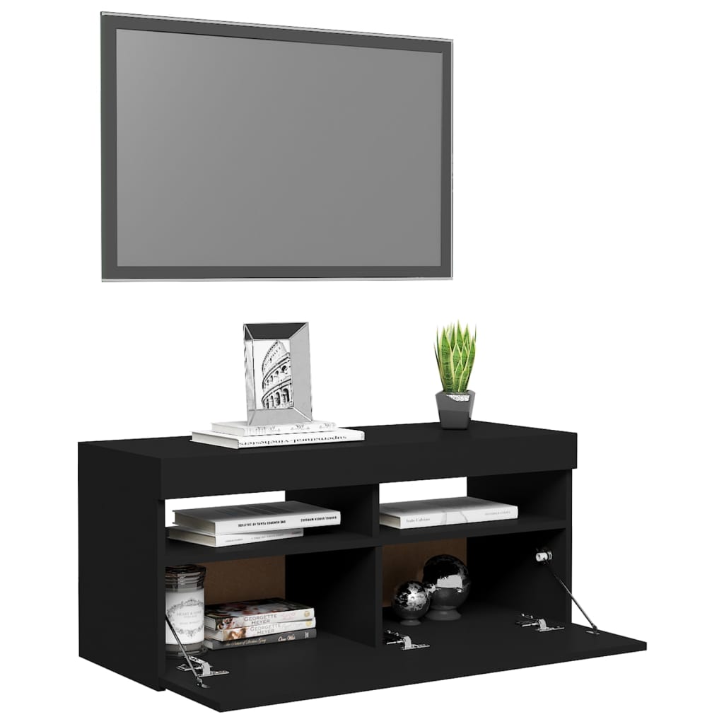 Mobile Porta TV con Luci LED Nero 90x35x40 cm - homemem39