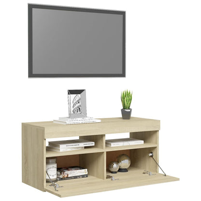 Mobile Porta TV con Luci LED Rovere Sonoma 90x35x40 cm - homemem39