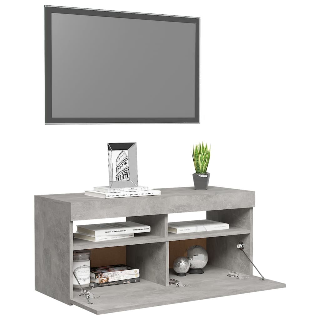 Mobile Porta TV con Luci LED Grigio Cemento 90x35x40 cm - homemem39