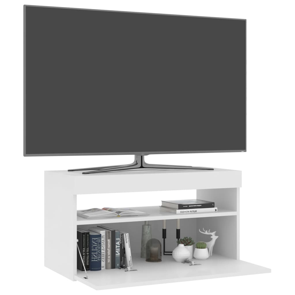 Mobile Porta TV con Luci LED Bianco Lucido 75x35x40 cm - homemem39