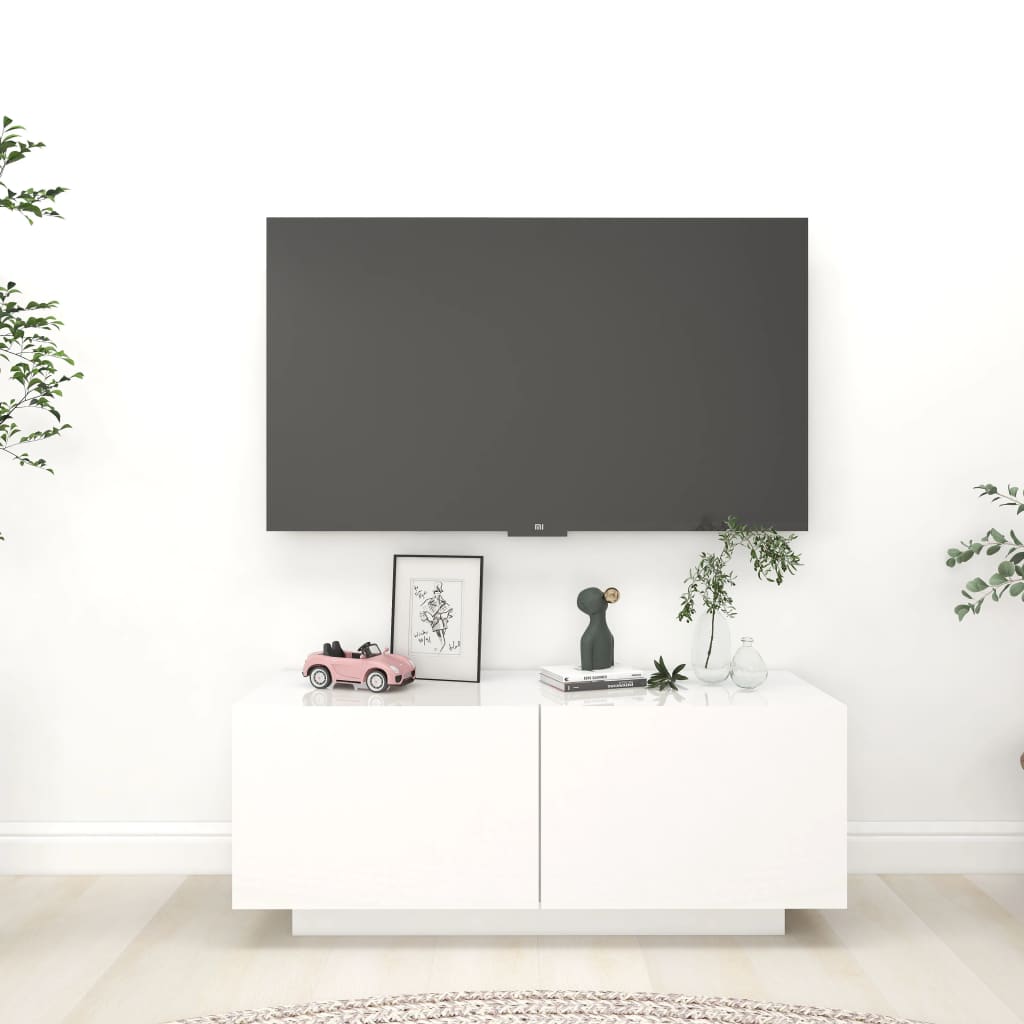 Mobile TV Bianco Lucido 100x35x40 cm in Truciolato - homemem39