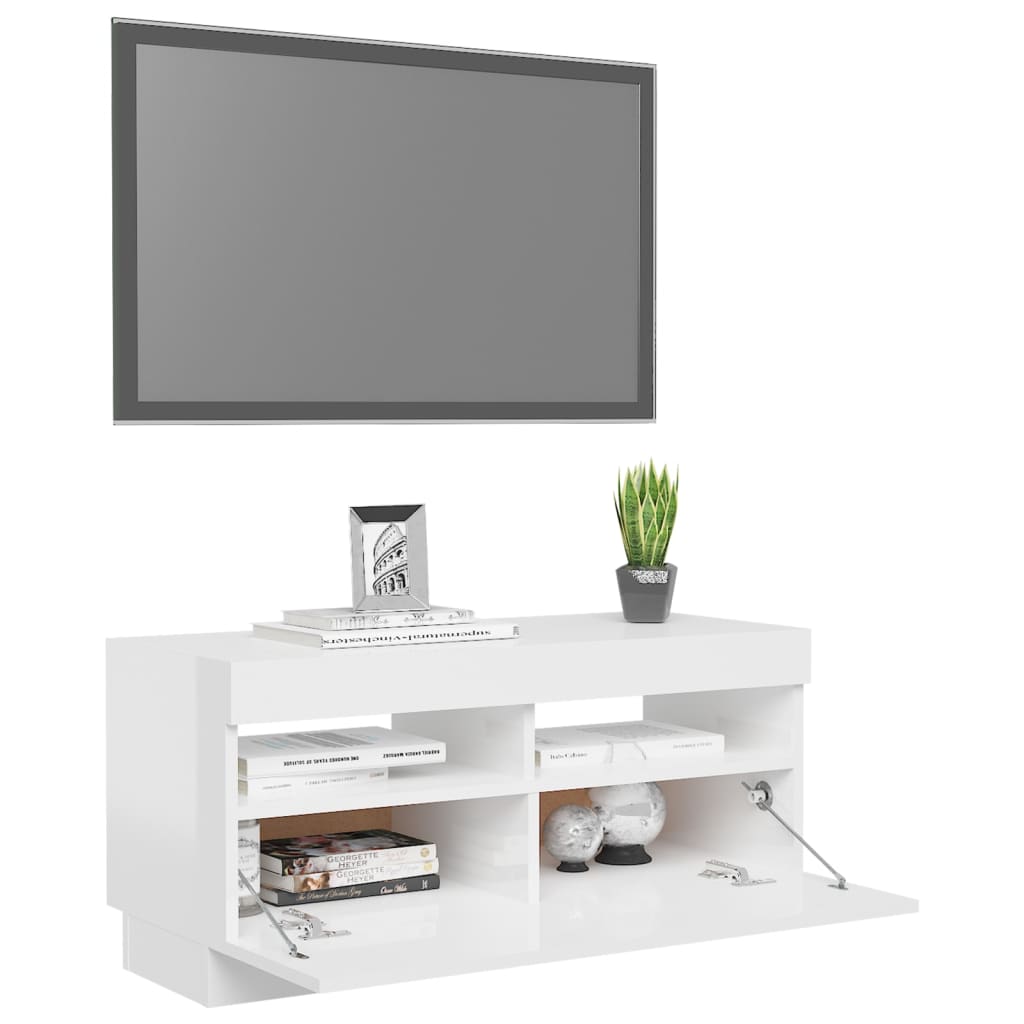 Mobile Porta TV con Luci LED Bianco Lucido 80x35x40 cm - homemem39