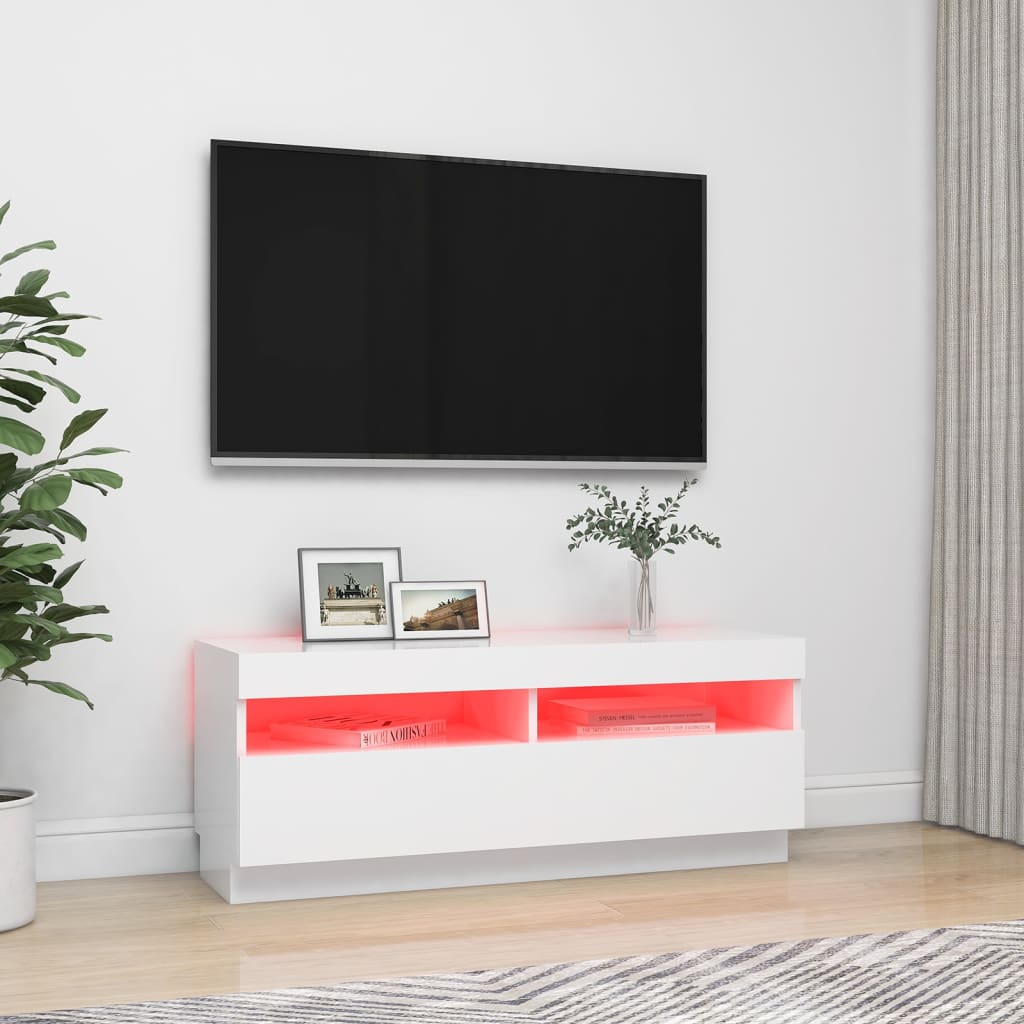 Mobile Porta TV con Luci LED Bianco 100x35x40 cm - homemem39