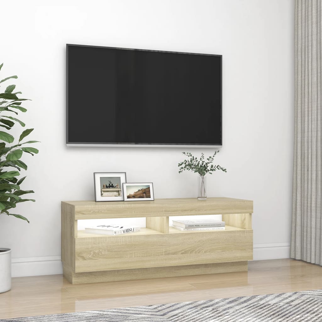 Mobile Porta TV con Luci LED Rovere Sonoma 100x35x40 cm - homemem39