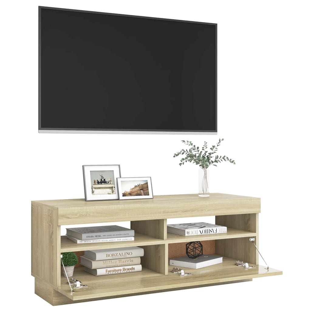 Mobile Porta TV con Luci LED Rovere Sonoma 100x35x40 cm - homemem39