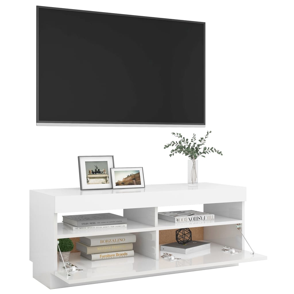Mobile Porta TV con Luci LED Bianco Lucido 100x35x40 cm - homemem39